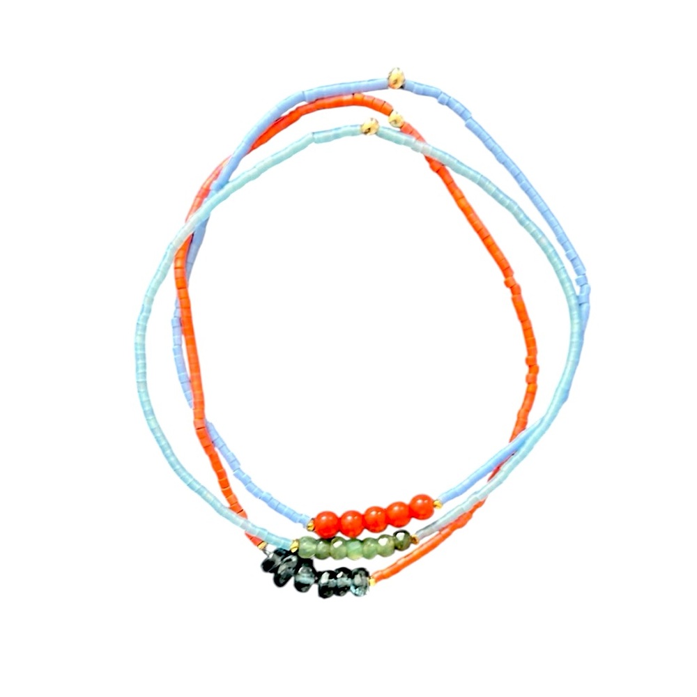 Set of 3 matching Friendship Bracelets —blue green, orange